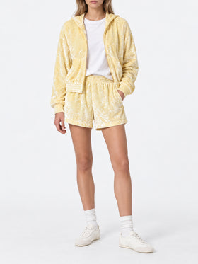 Jasmine hellgelber Frottee-Kapuzenhoodie mit Reißverschluss 