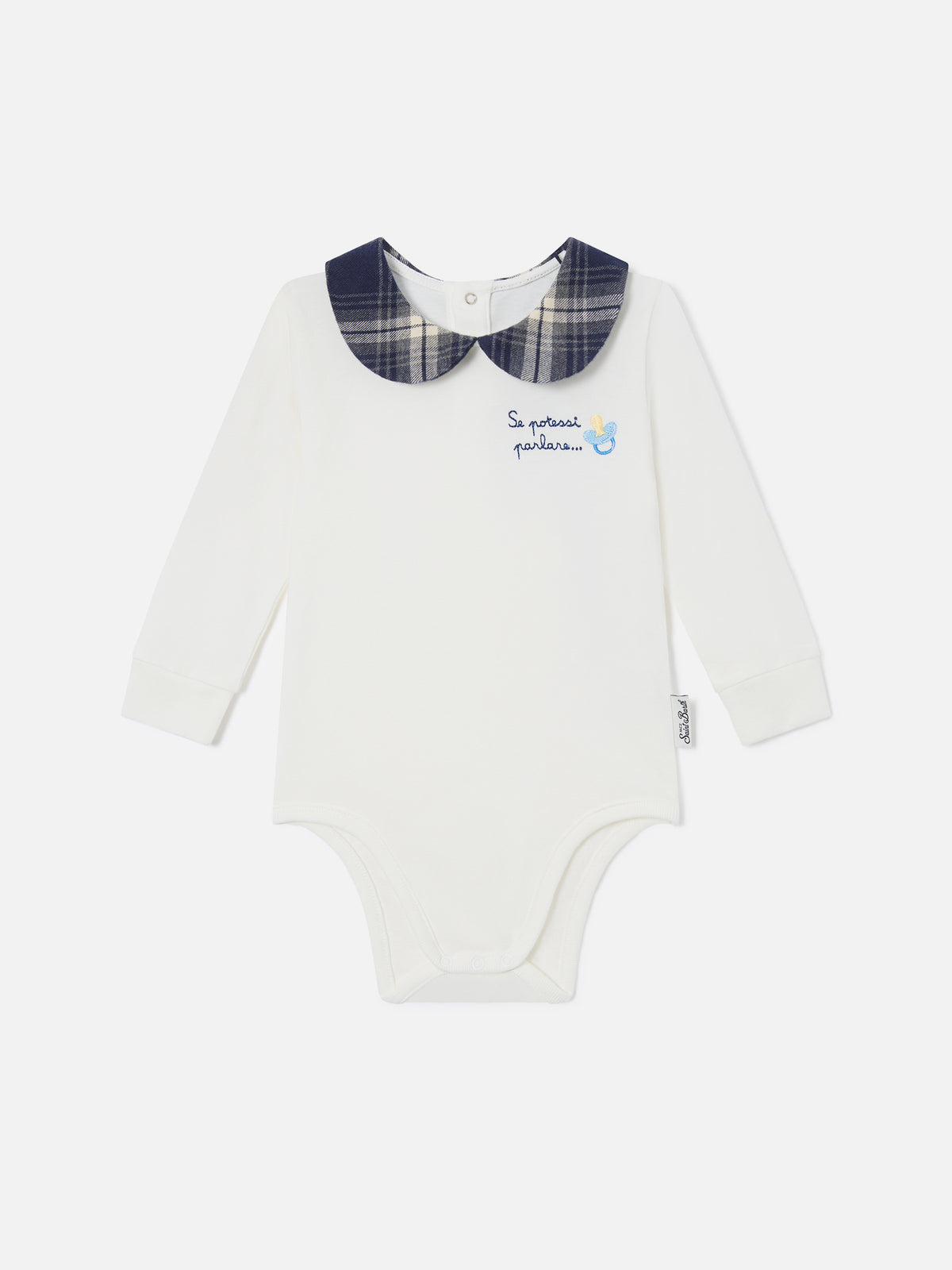 Body Jacques bianco in cotone organico con ricamo Se Potessi Parlare