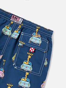 Short de bain en jean avec imprimé FIAT 500 all-over | Édition Spéciale 
