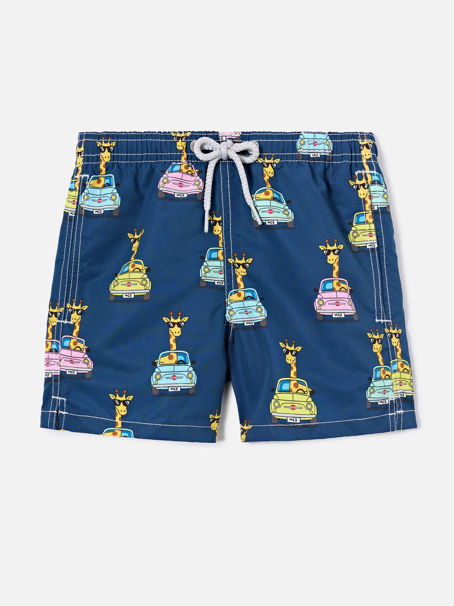 Short de bain en jean avec imprimé FIAT 500 all-over | Édition Spéciale 