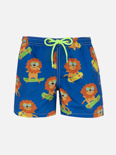 Boy mid-length Jean swim-shorts with skating leo print - MC2 Saint Barth