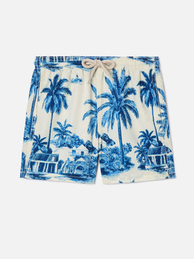 Bañador short Jean con estampado Toile de Jouy azul 