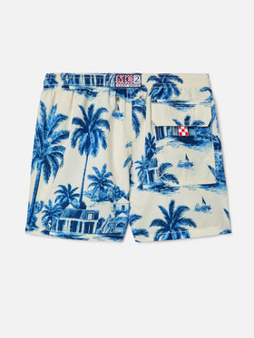 Bañador short Jean con estampado Toile de Jouy azul 