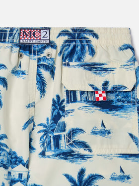 Bañador short Jean con estampado Toile de Jouy azul 