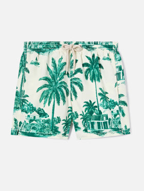 Bañador corto Jean con estampado Toile de Jouy verde 