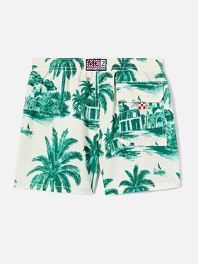 Bañador corto Jean con estampado Toile de Jouy verde 
