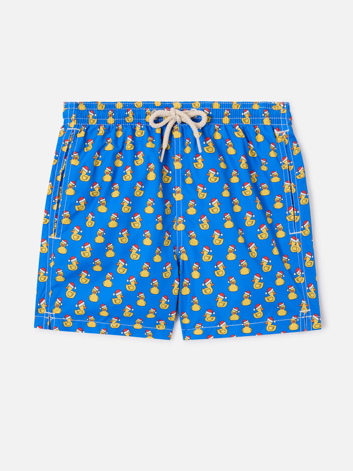 Boy light fabric swim shorts with Christmas ducks print