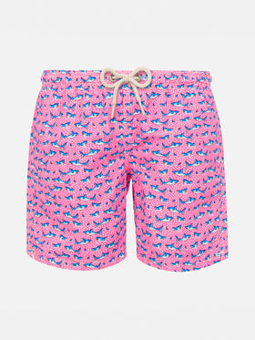 Boy light fabric swim shorts with sharks print - MC2 Saint Barth