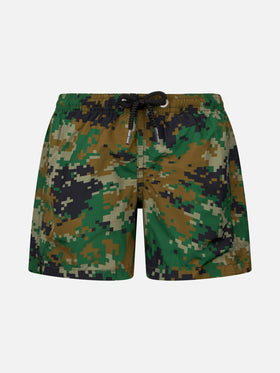 Boy lightweight fabric swim-shorts Jean Lighting with pixel camouflage print - MC2 Saint Barth