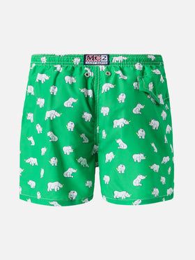 Leichte Badeshorts aus Stoff, Modell „Jean Lighting“ mit Nashornprint
