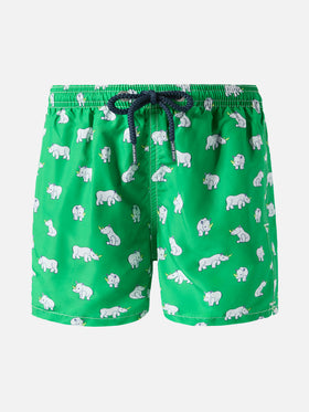 Leichte Badeshorts aus Stoff, Modell „Jean Lighting“ mit Nashornprint