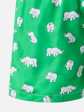 Leichte Badeshorts aus Stoff, Modell „Jean Lighting“ mit Nashornprint