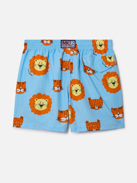 Boy lightweight fabric swim-shorts Jean Lighting with lions print