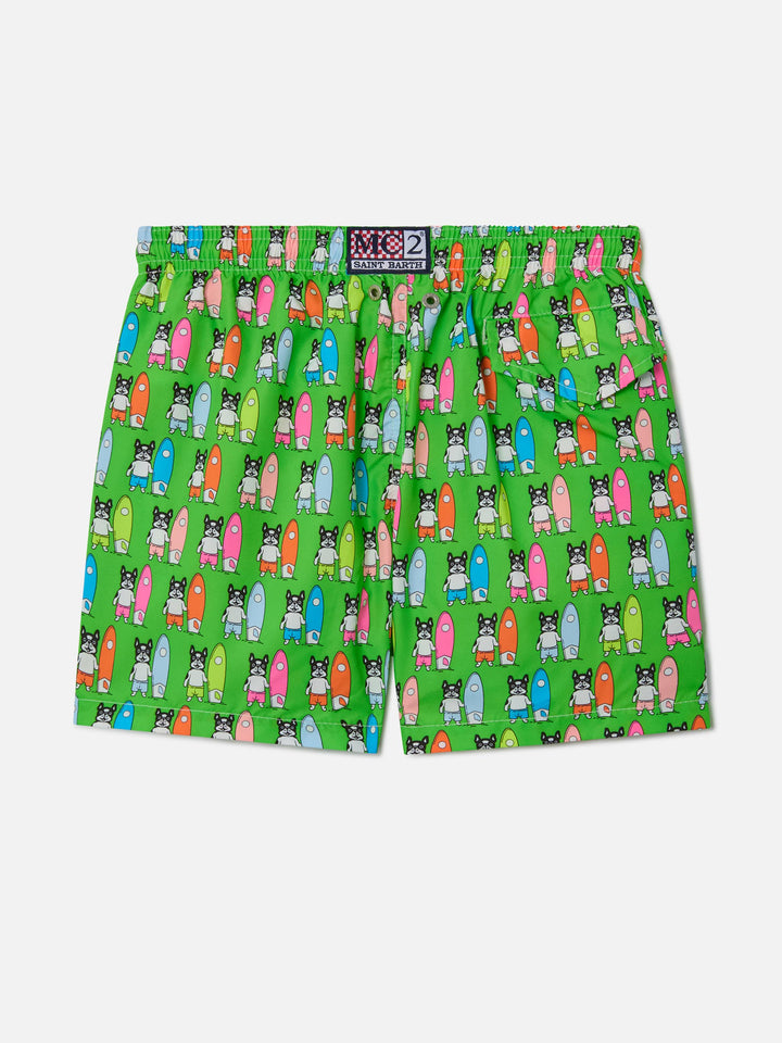Short de bain garçon en tissu léger Jean Lighting avec imprimé chiens surfeurs 