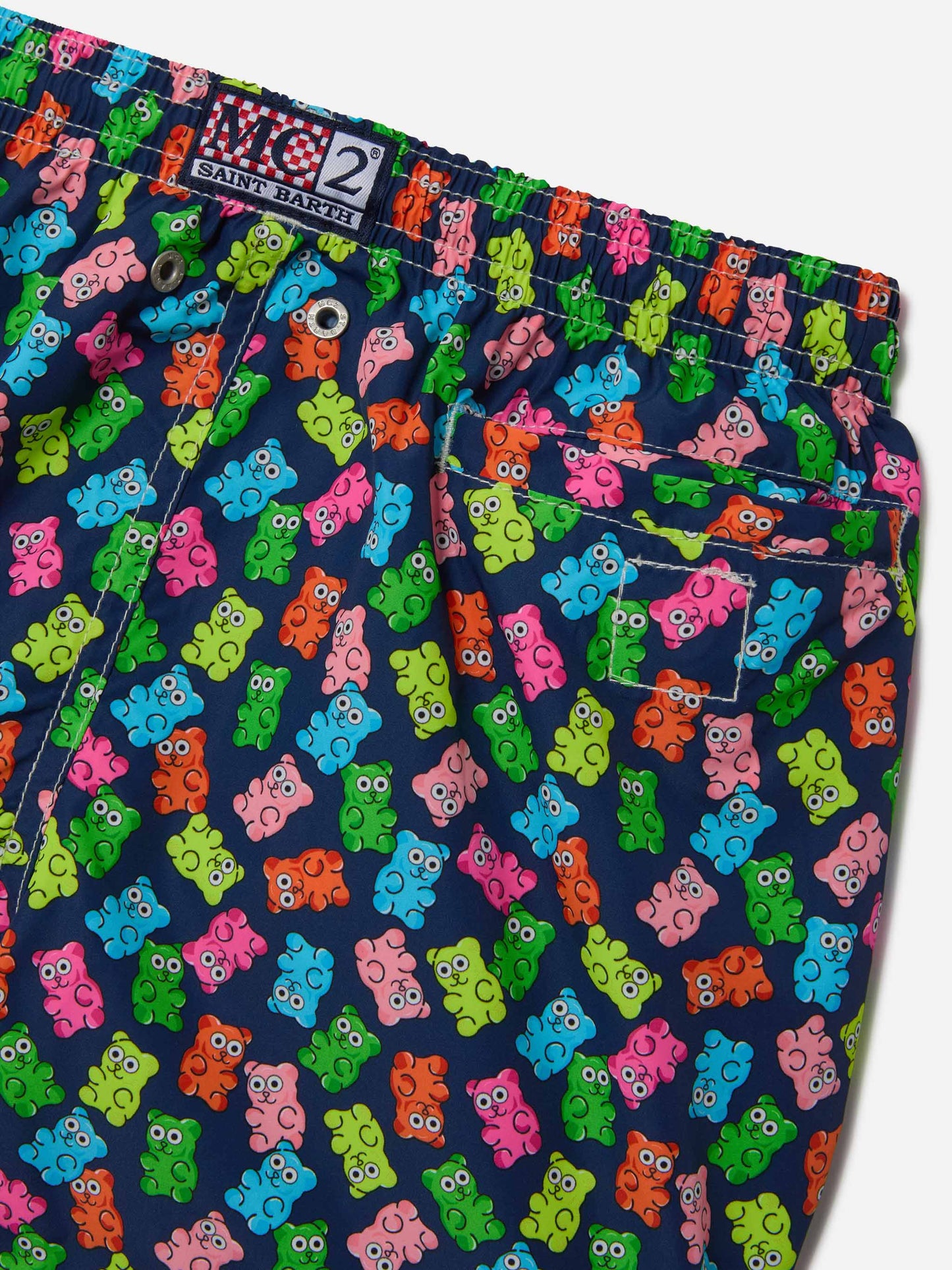 Short de bain garçon en tissu léger Jean Lighting avec imprimé oursons bonbons 