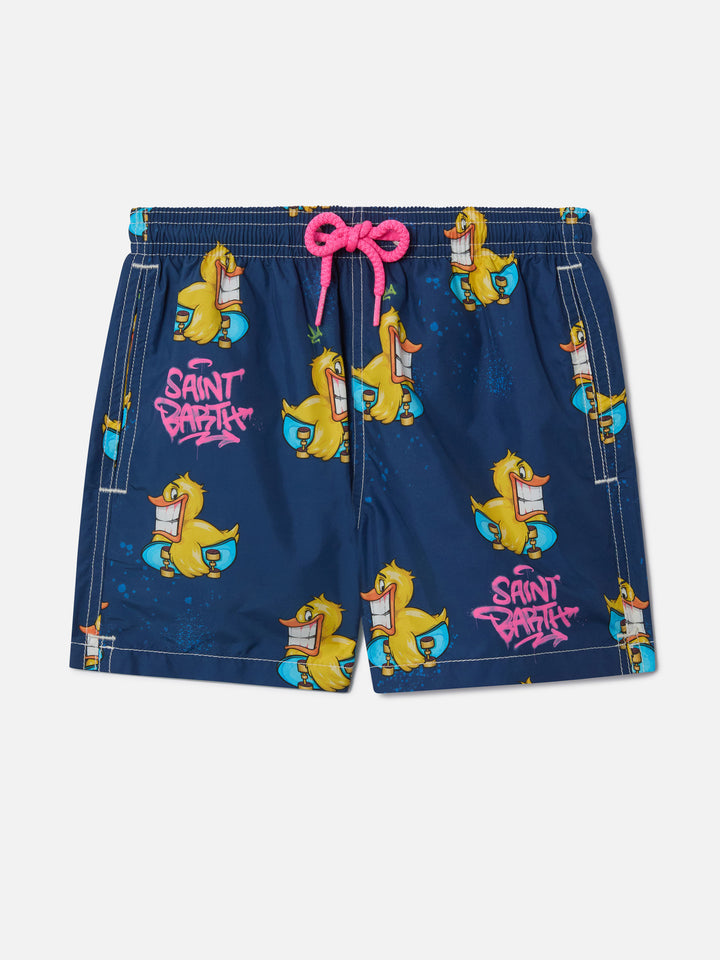 Short de bain garçon en tissu léger Jean Lighting avec imprimé crypto ducky | CRYPTOPUPPETS SPECIAL EDITION 