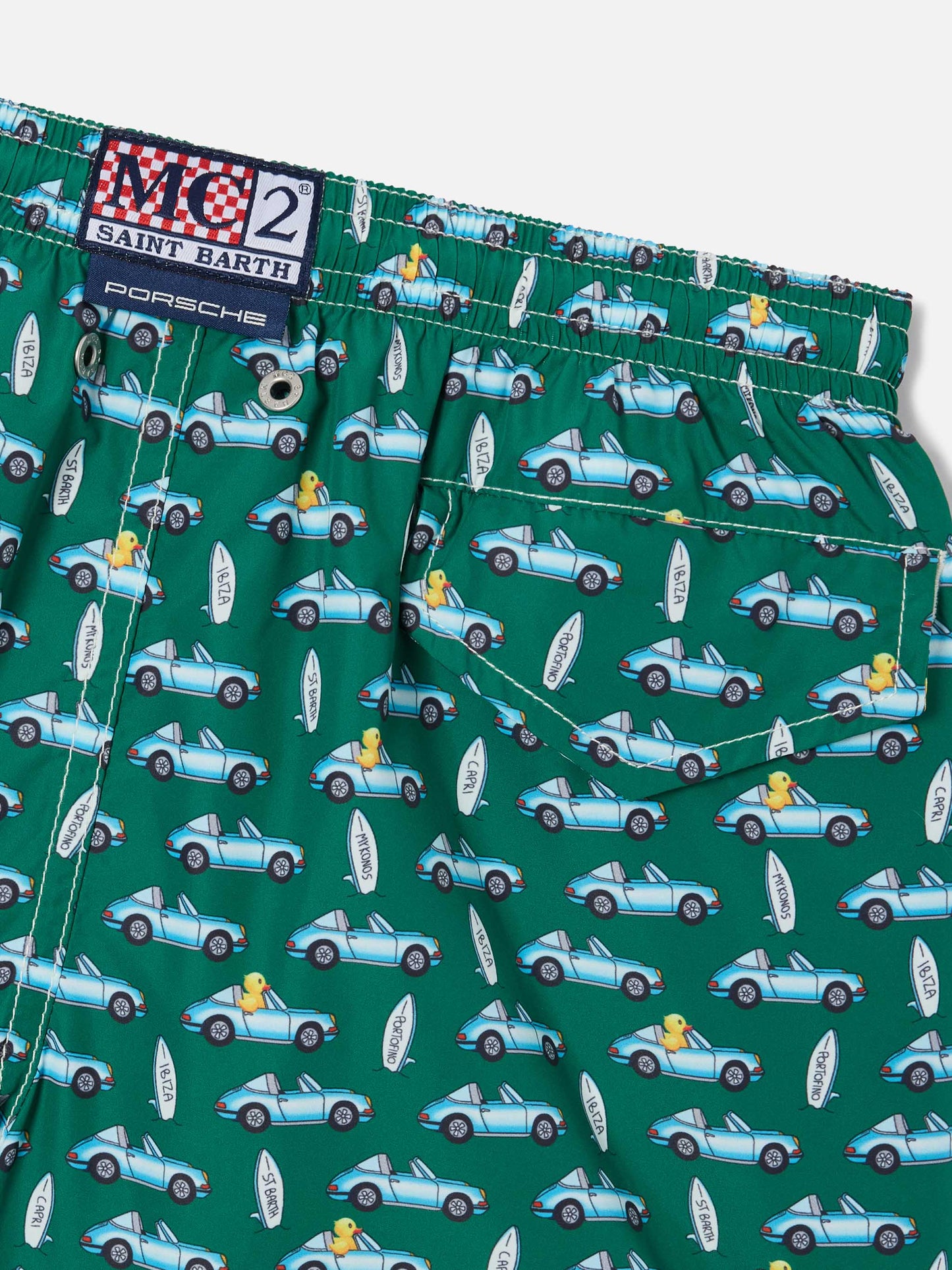 Green Jean Lighting swim shorts with sign beach print | PORSCHE SPECIAL EDITION