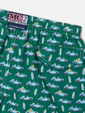 Green Jean Lighting swim shorts with sign beach print | PORSCHE SPECIAL EDITION