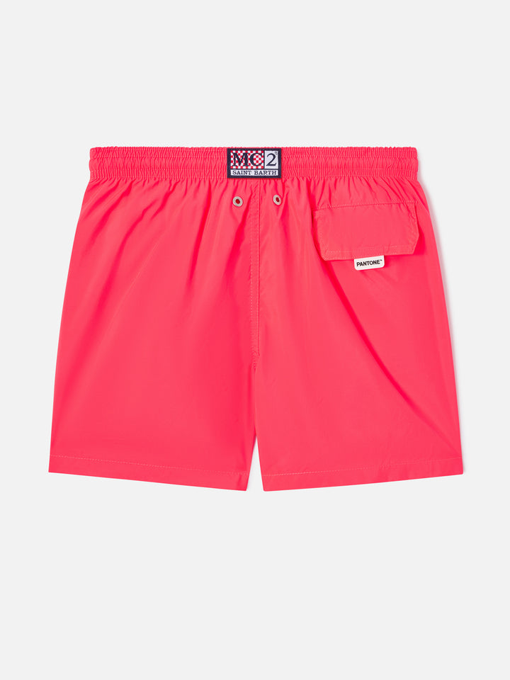 Boy fluo red lightweight swim shorts Lighting Pantone | PANTONE® SPECIAL EDITION