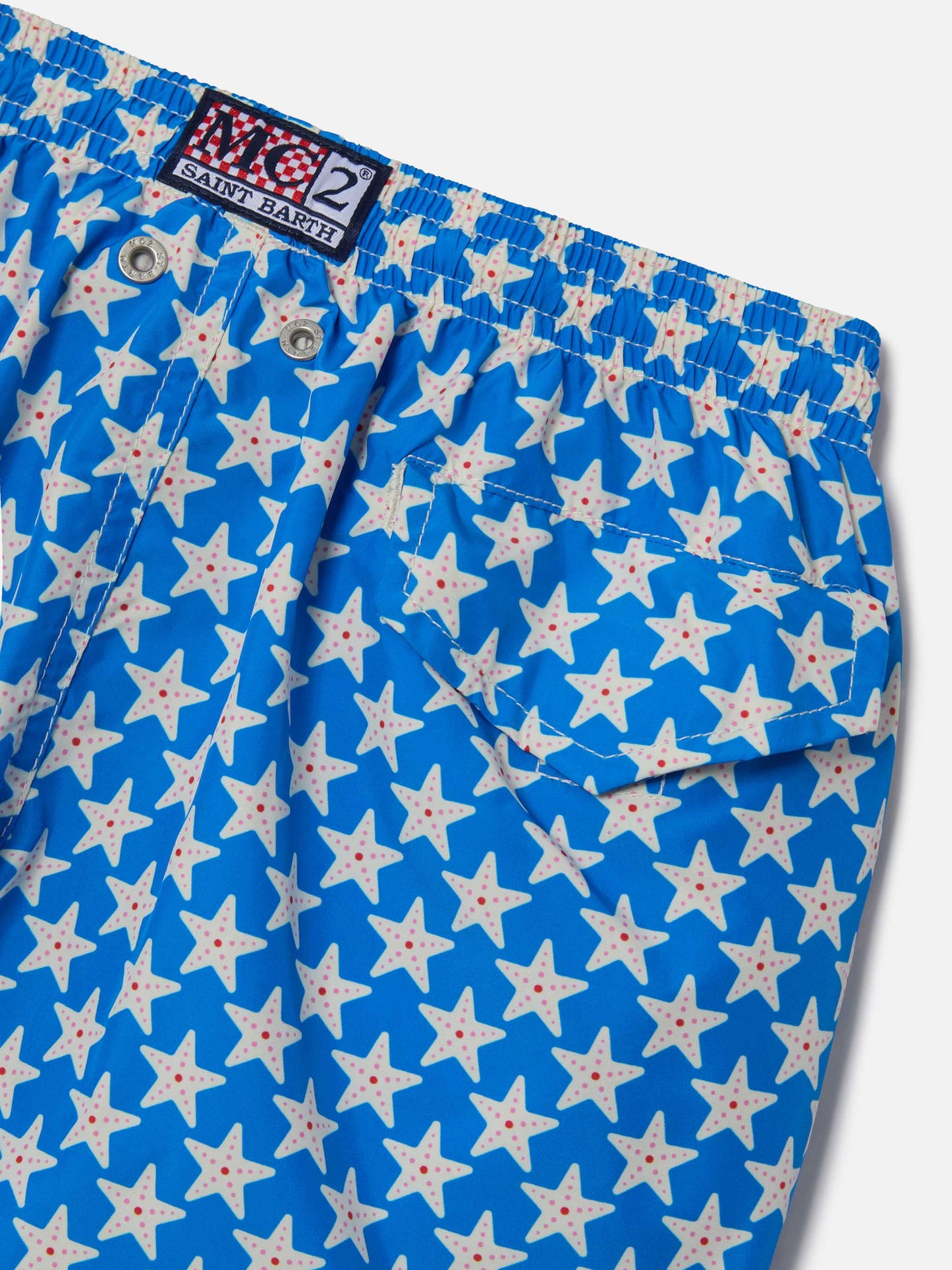 Short de bain garçon en tissu léger Jean Lighting 70 avec imprimé étoiles de mer 