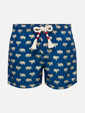 Costume mare Jean Lighting 70 in tessuto leggero con stampa ippopotami