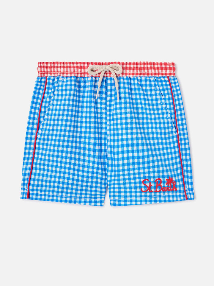 Boy swim shorts with gingham print