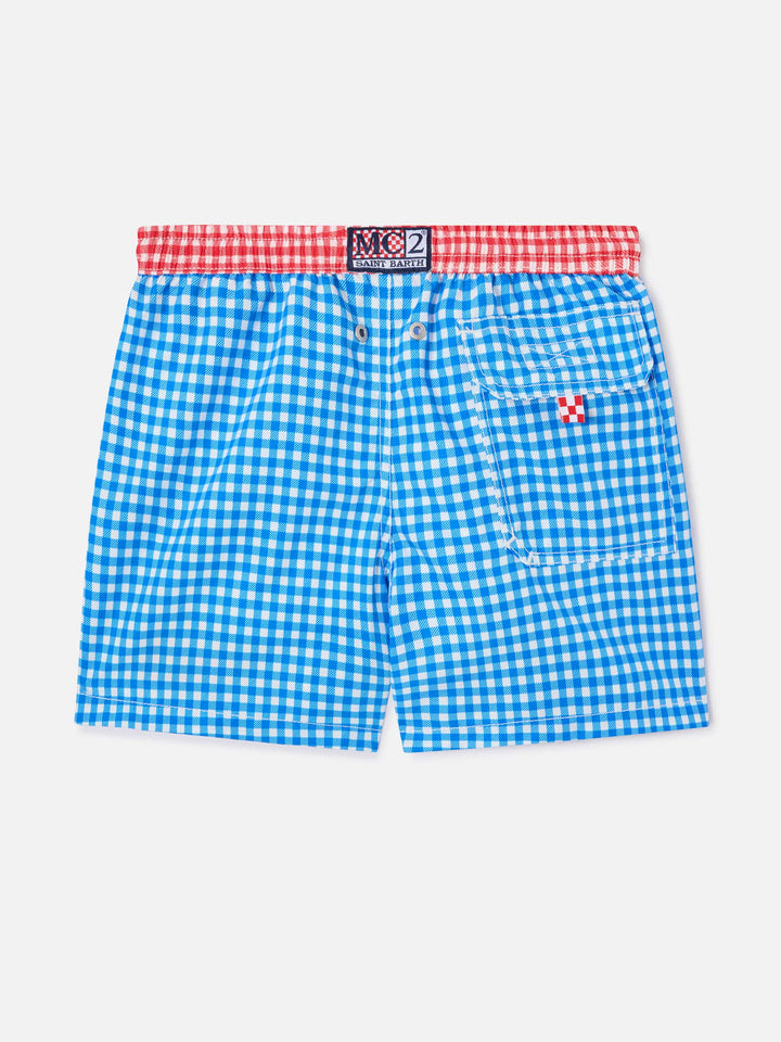 Boy swim shorts with gingham print