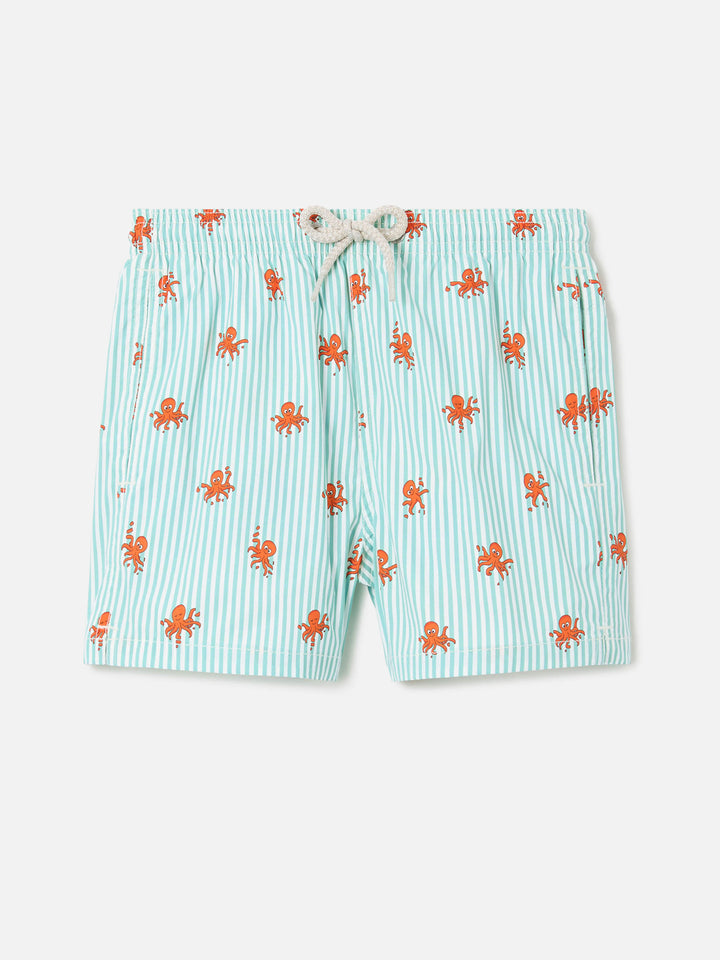 Jean Lighting Stretch swim shorts striped with all-over octopus print