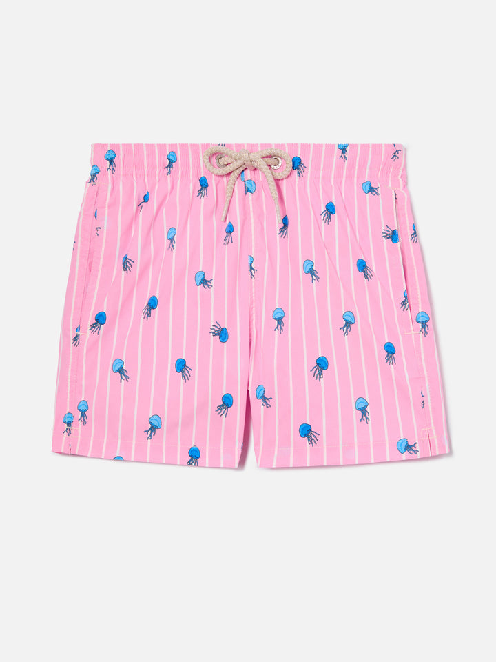 Jean Lighting Stretch swim shorts striped with all-over jellyfish print