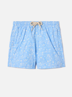 Short de bain Jean Lighting Stretch avec imprimé Wave Toile de jouy all-over 