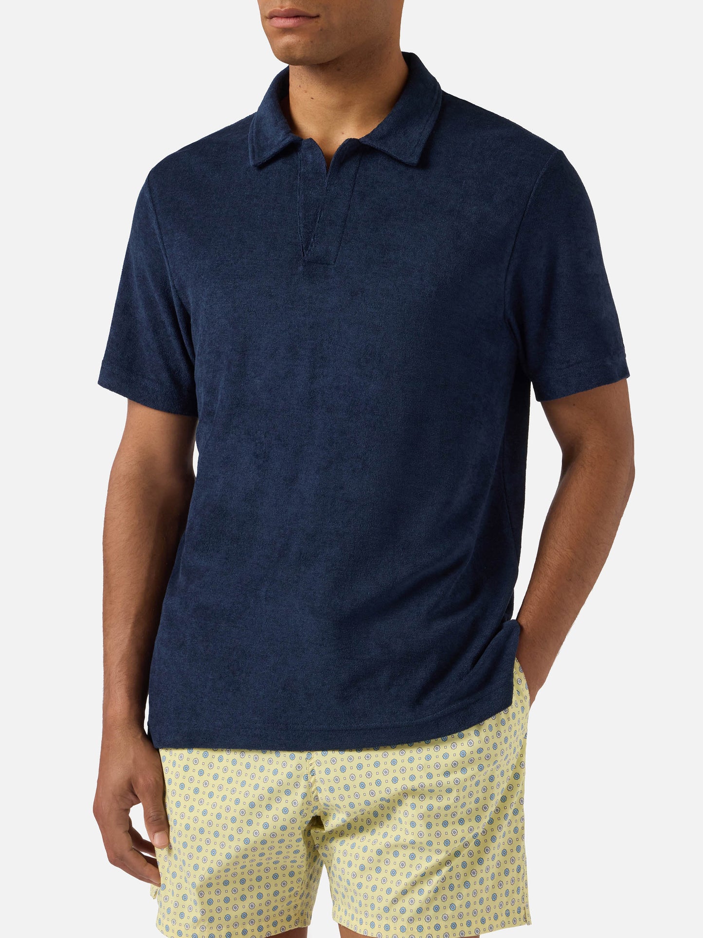 Navy blue Jeremy polo in terry-effect cotton