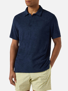 Navy blue Jeremy polo in terry-effect cotton