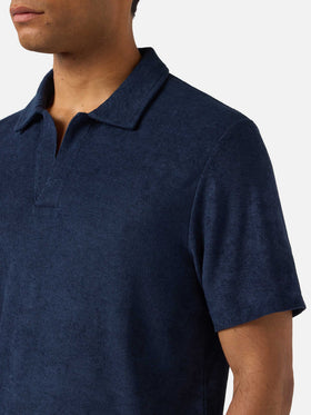 Navy blue Jeremy polo in terry-effect cotton