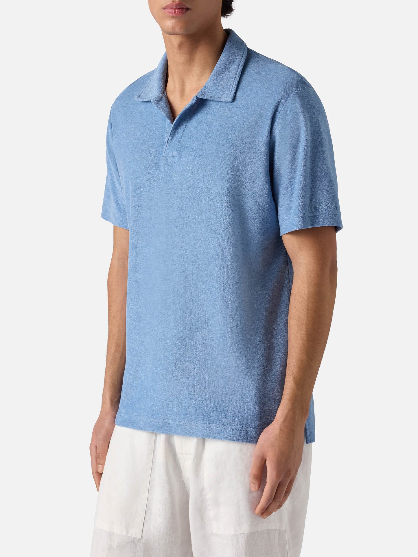 Polo Jeremy in cotone effetto spugna azzurro polvere