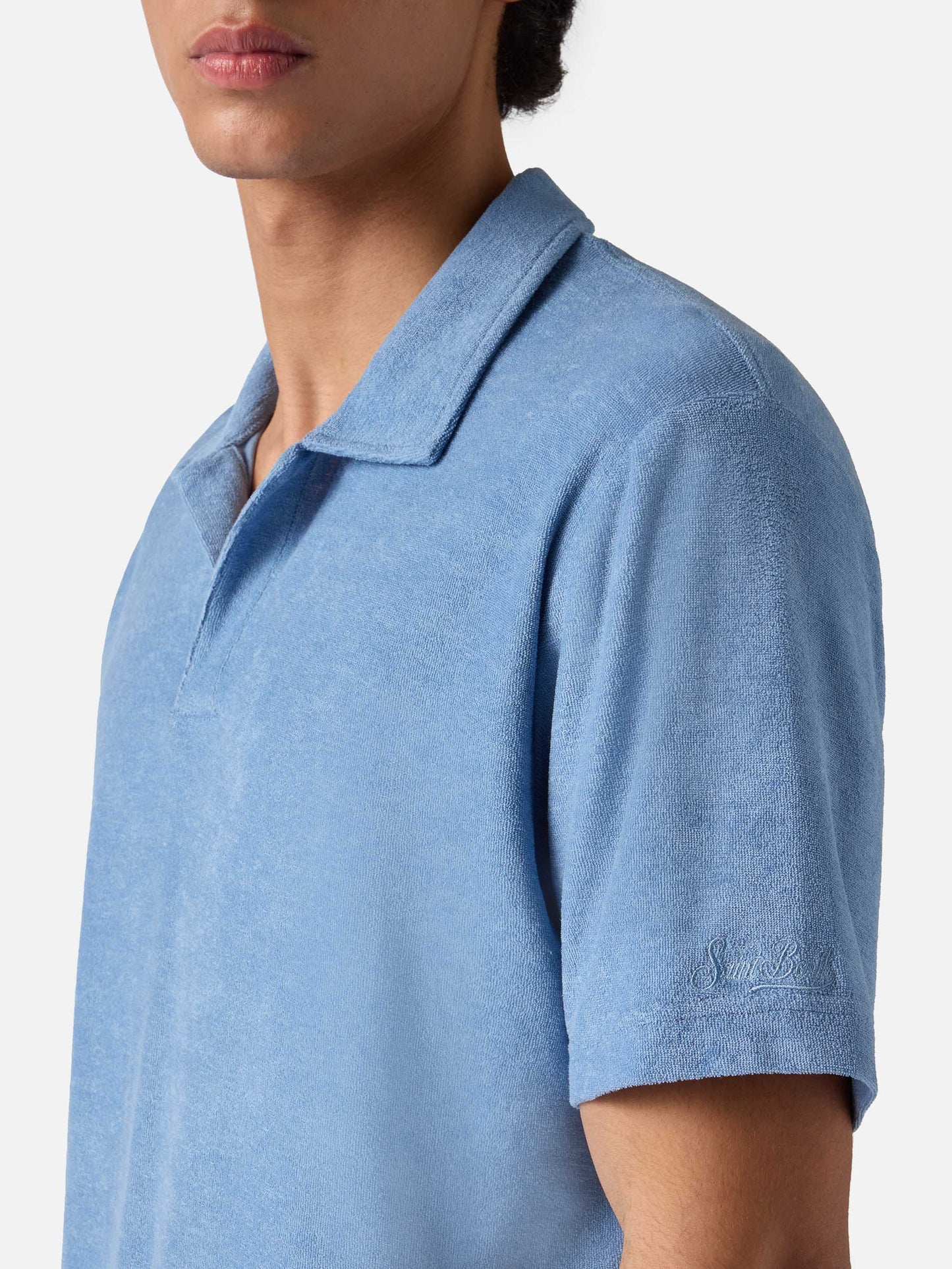 Polo Jeremy in cotone effetto spugna azzurro polvere
