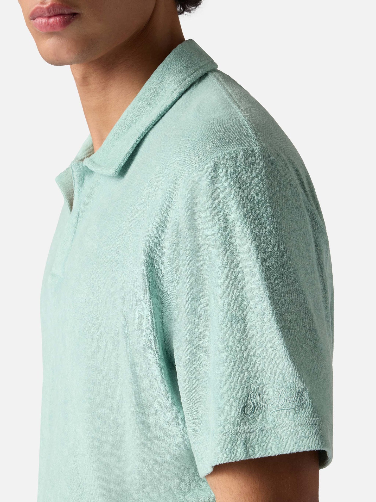 Polo Jeremy in cotone effetto spugna verde salvia