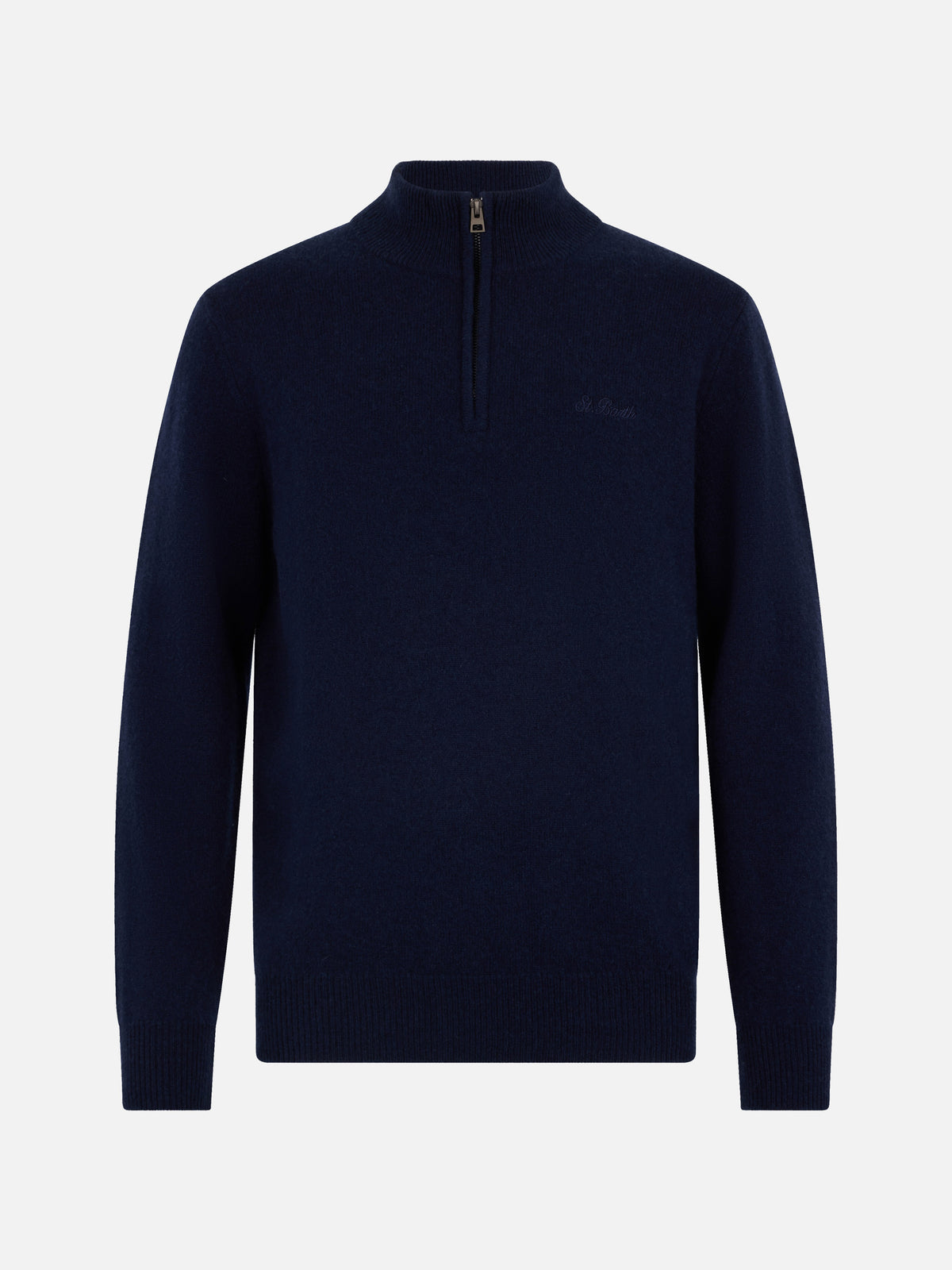 Man quarter-zip lambswool blue sweater Jermyn - MC2 Saint Barth