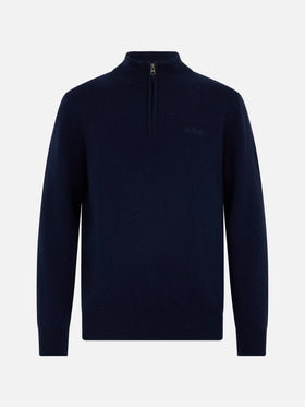 Man quarter-zip lambswool blue sweater Jermyn - MC2 Saint Barth