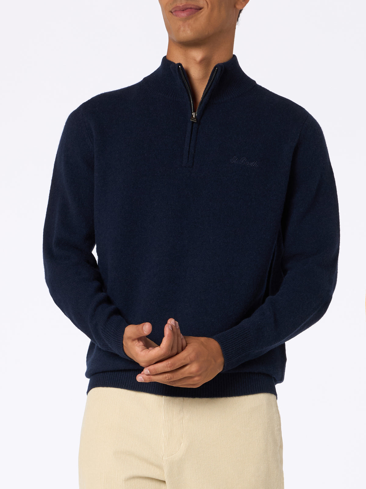 Man quarter-zip lambswool blue sweater Jermyn - MC2 Saint Barth