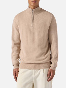 Jermyn Pullover mit halbem Reißverschluss aus 100 % Lammwolle, beige