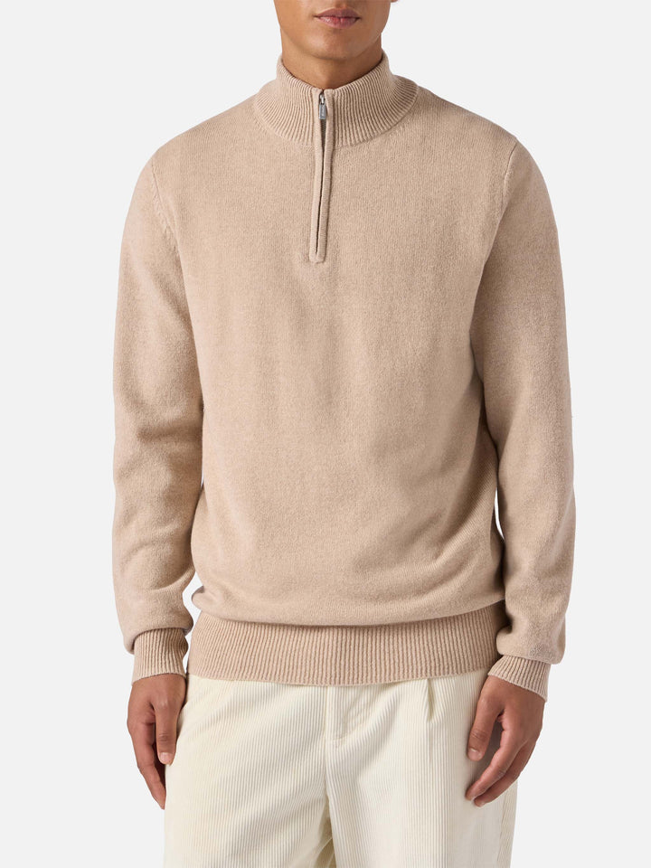 Jermyn Pullover mit halbem Reißverschluss aus 100 % Lammwolle, beige