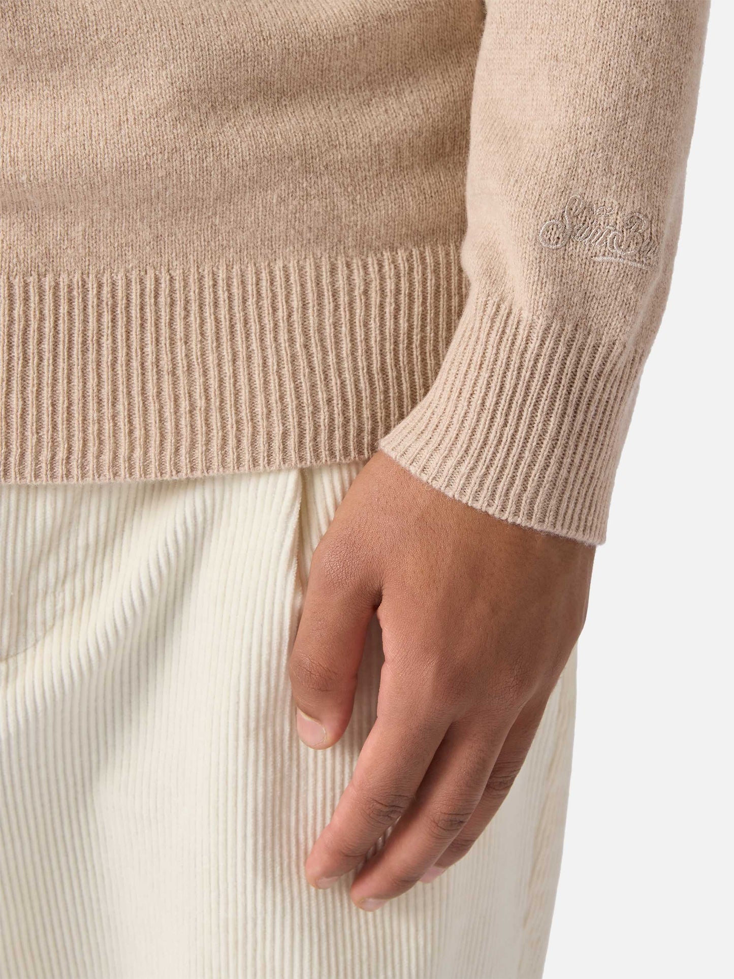 Jermyn Pullover mit halbem Reißverschluss aus 100 % Lammwolle, beige