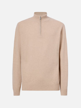 Jermyn Pullover mit halbem Reißverschluss aus 100 % Lammwolle, beige