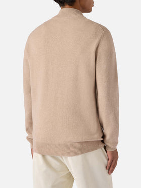 Jermyn Pullover mit halbem Reißverschluss aus 100 % Lammwolle, beige