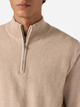 Jermyn Pullover mit halbem Reißverschluss aus 100 % Lammwolle, beige