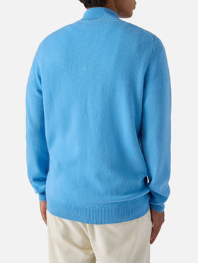 Jermyn Pullover mit halbem Reißverschluss aus 100 % Lammwolle in Puderblau