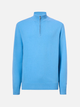 Jermyn Pullover mit halbem Reißverschluss aus 100 % Lammwolle in Puderblau