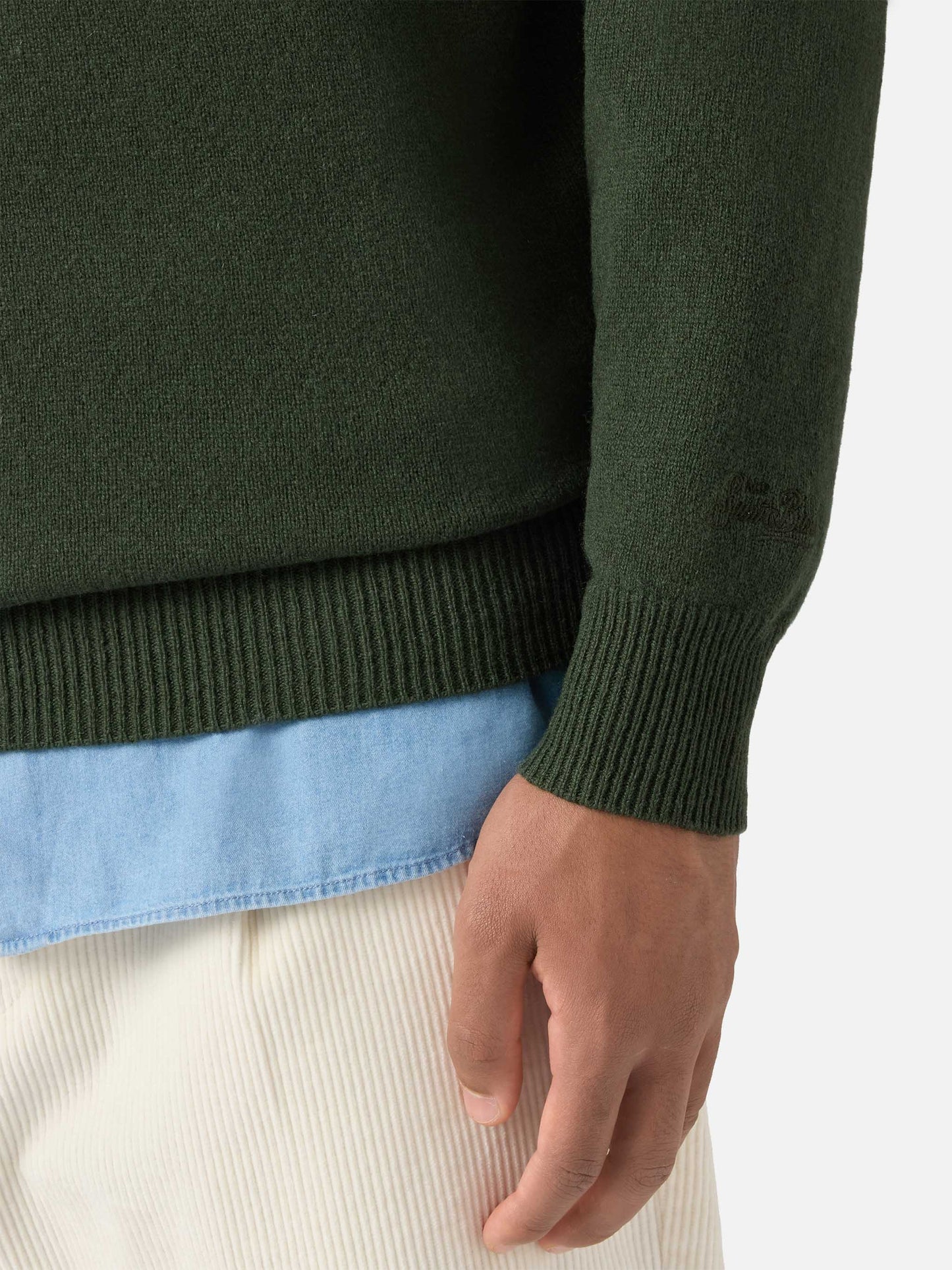 Jermyn Halbzip-Pullover aus 100 % Lammwolle in Moosgrün