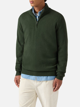 Jermyn Halbzip-Pullover aus 100 % Lammwolle in Moosgrün