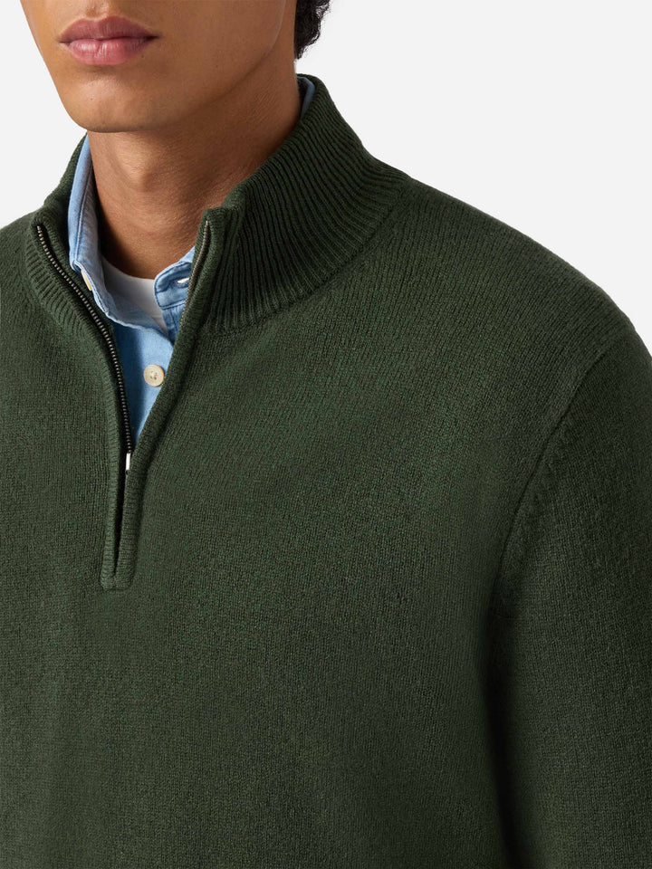 Jermyn Halbzip-Pullover aus 100 % Lammwolle in Moosgrün